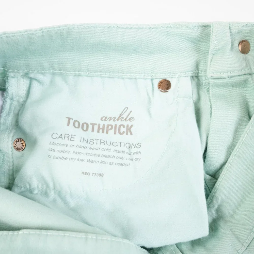 J. CREW Toothpick mint green ankle jeans size 28